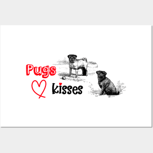 Pugs and Kisses Funny Valentine with Dogs Illustration Posters and Art